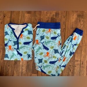 Little Sleepies Marine Life Ocean Bamboo Pajama Set Top Pants Women's Size XS